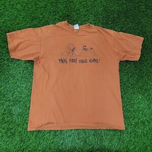 Vintage Funny Caveman Shirt XL 23x27 Geek-Humor Cropped Y2K